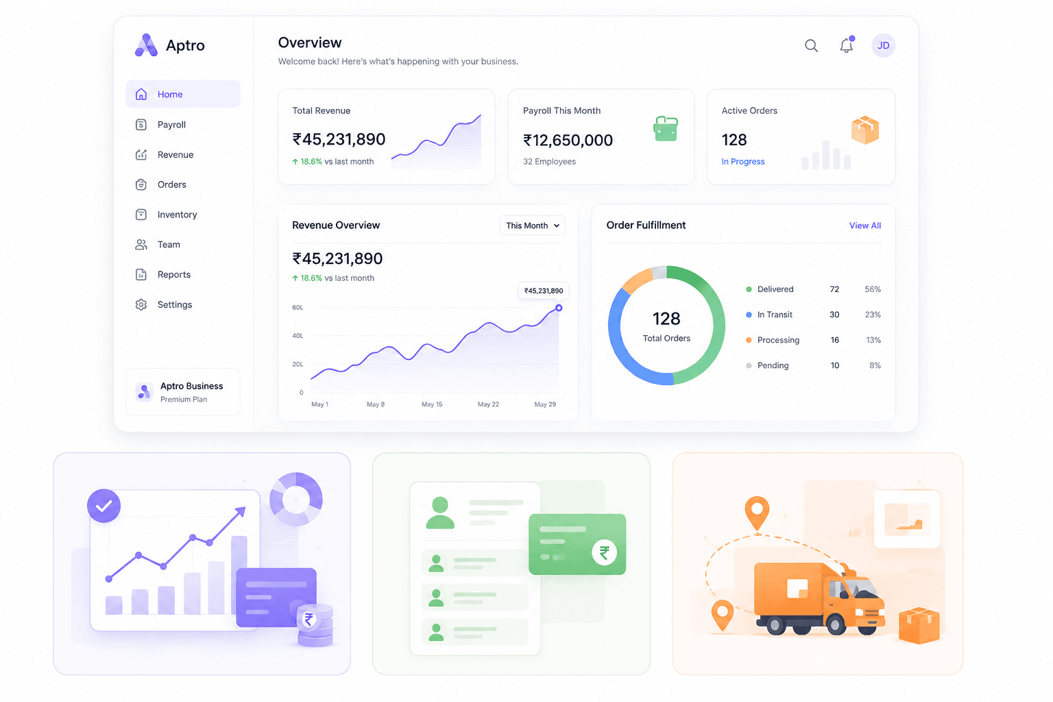 Aptro App Interface showing a simple dashboard